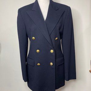 Vintage Ralph Lauren Gold Button Navy Blue Double Breasted Blazer Wool Jacket